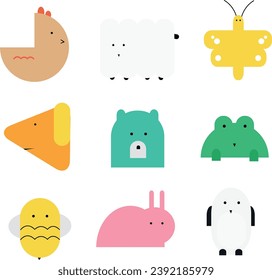 Cute Animal With Basic Shape Illustration Design Set