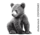 Cute animal bear cub sitting hand drawn sketch in doodle style illustration