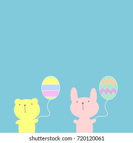 Cute animal bear and rabbit with text space