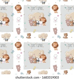 Cute animal big family with seamless pattern