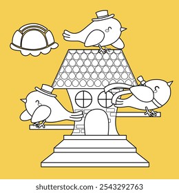 Diseño de la casa de pájaro animal lindo de dibujos animados Digital Stamp Outline