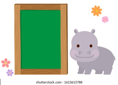 Cute animal blackboard hippo illustration