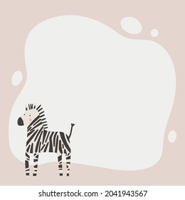 Cute animal a blot frame in simple cartoon hand-drawn style.Template for your text or photo. Ideal for cards, invitations, party, kindergarten, preschool and children
