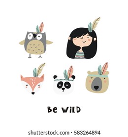 Cute animal in Boho style. 