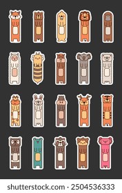 Cute animal bookmarks. Sticker. Funny cartoon characters for books. Hand drawn style. Vector drawing. Collection of design elements.