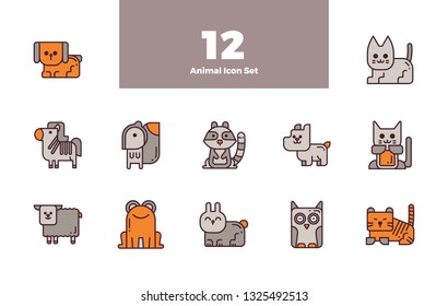 Cute Animal Bundle Set Icon with Stroke