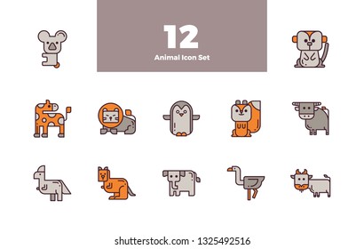 Cute Animal Bundle Set Icon with Stroke