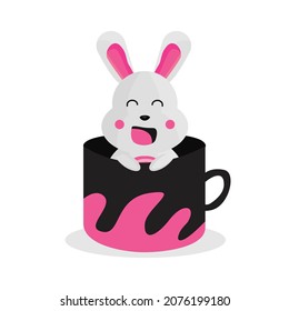 Cute animal bunny character inside cup design