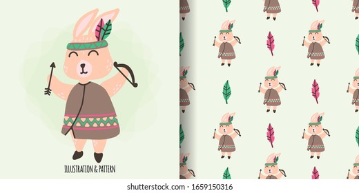 caricatura de doodle de diseño sin fisuras de conejo animal lindo con ilustración 
