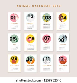 Cute animal calendar 2019 vector