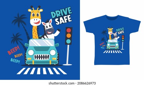 Cute Animal In Car Tee Design Concept