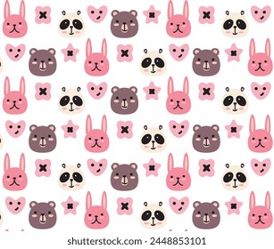 cute animal card and seamless pattern for baby shower decor, nursery print, kids apparel, wrapping paper, fabric, and textile. vector illustration.