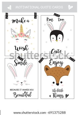 Cute Animal Cards Motivational Quotes Vector Stock Vector Royalty