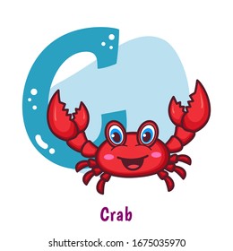 Cute animal cartoon alphabet, letter C for Crab