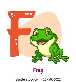 Cute animal cartoon alphabet, letter F for Frog