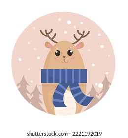 Cute animal cartoon character in circle shape