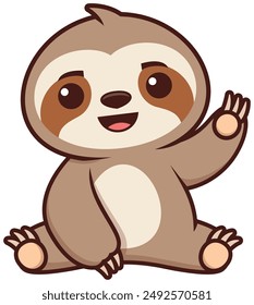 Cute animal cartoon character, funny, little animal, sloth sit