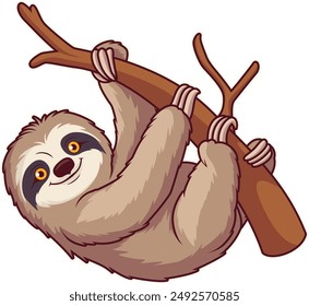 Cute animal cartoon character, funny, little animal, sloth, tree