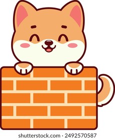 Cute animal cartoon character, funny, little animal, shiba inu, wall