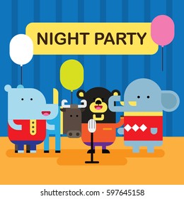 Cute animal cartoon character set. Animal theme birthday card design