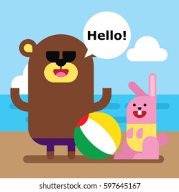 Cute animal cartoon character set. Animal theme birthday card design