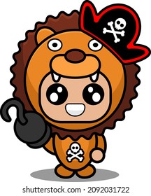 cute animal cartoon character vector illustration lion pirate mascot costume