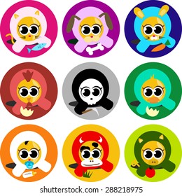 Cute animal cartoon characters in hooded jackets vector illustration set.