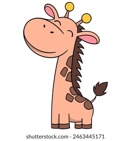 Cute animal cartoon doodle, mini giraffe laughing happily