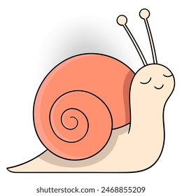 Nettes Tier Cartoon Doodle, eine Schnecke geht langsam auf ihr Nest zu