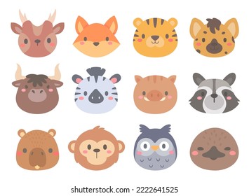 cute animal cartoon face in the zoo Children's card decoration elements