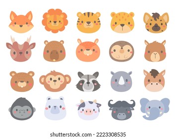 cute animal cartoon face in the zoo Children's card decoration elements