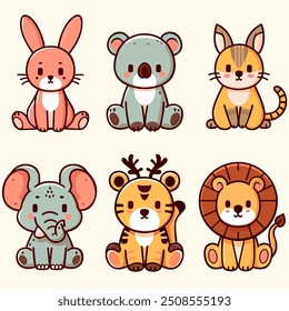 Cute animal cartoon mascot vector set