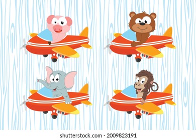 cute animal cartoon with plane