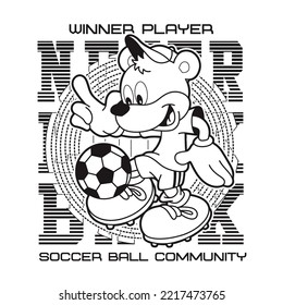 cute animal cartoon playing soccer ball 