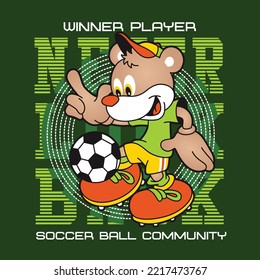 cute animal cartoon playing soccer ball 