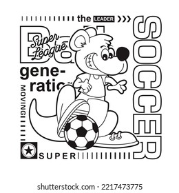 cute animal cartoon playing soccer ball 