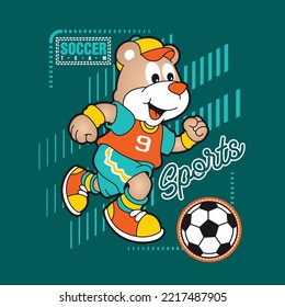 cute animal cartoon playing soccer ball 