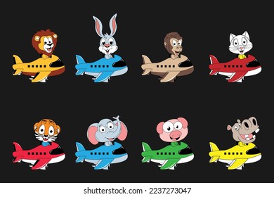 cute animal cartoon ride plane