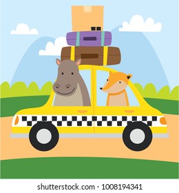 Cute animal cartoon riding a vehicle series.