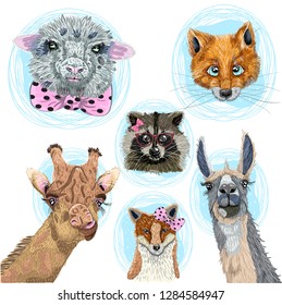 Cute animal cartoon set hand drawn vector illustration. Can be used for baby t-shirt printing, fashion print design, children wear, baby shower celebration greeting and invitation card.