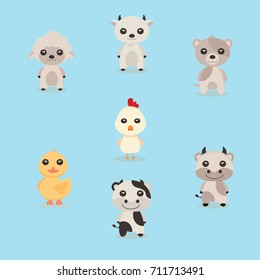 cute animal cartoon set vector