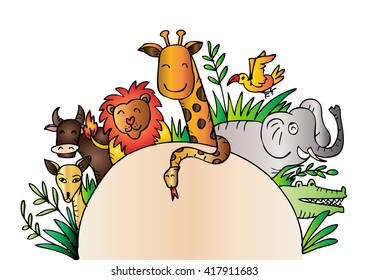 Cute animal cartoon with tropical plant