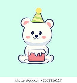 cute animal cartoon white bear bring a gift vector
