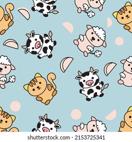 Cute Animal Cat Cow Seamless Pattern doodle for Kids and baby