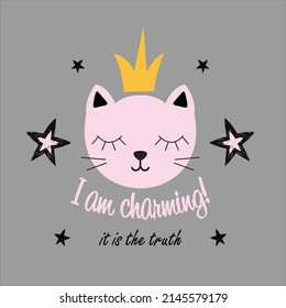 Cute Animal Cat Doodle Slogan Tshirt Print Design