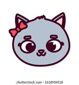 cute animal cat face bow cartoon on white background vector illustration