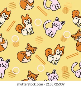 Cute Animal Cat Fox and Dog Seamless Pattern doodle for Kids and baby