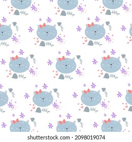 cute animal cat kitten vector character seamless pattern design wallpaper