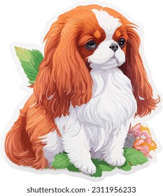 cute animal cavalier king charles sticker cartoon vector illustration