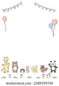 Cute animal celebration frame vertical type giraffe, bear, hedgehog, rabbit, raccoon, fox, panda